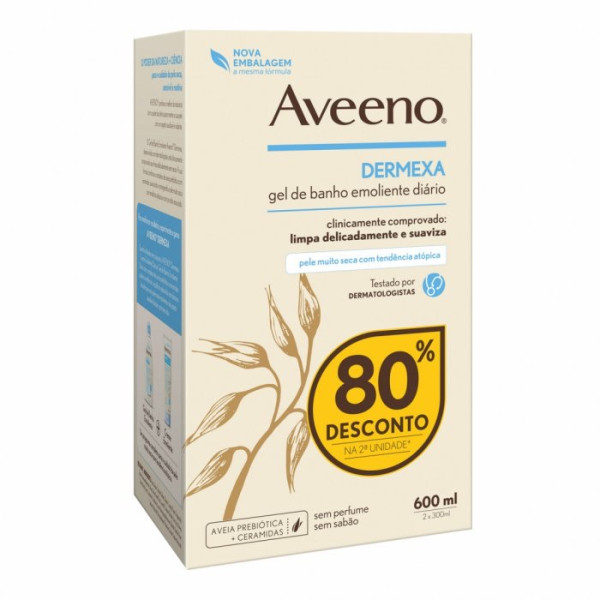 AVEENO DERMEXA GEL BANH EMOL300 X2 -80%