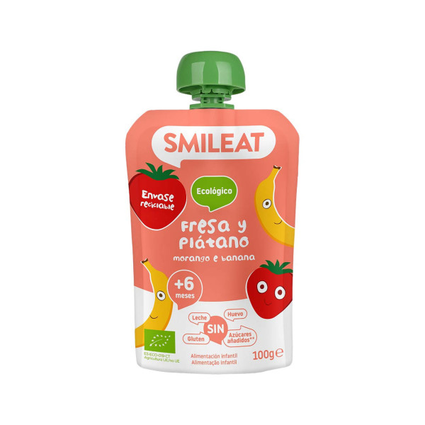 SMILEAT Saqueta Morango e Banana Biológico - 100gr.